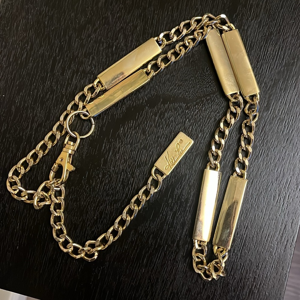 Vintage Kathie Lee Gold Plated Chunky Bar Runway Chain Belt - Picture 3 of 6